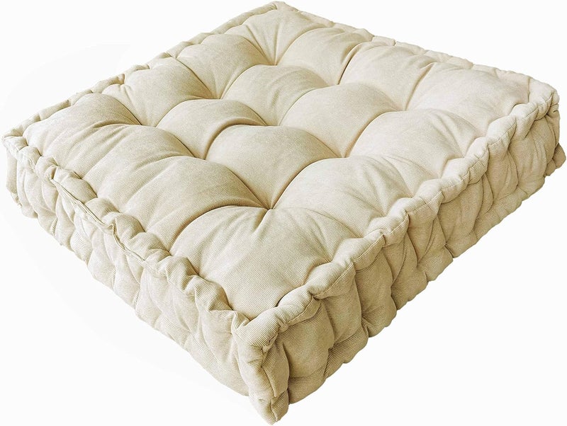 Verpert Floor Pillow 25x25 Inch,Square Meditation Cushion Floor Seating for Adults,Oversized Tufted seat Cushion Reading Nook for Kids, Yoga Meditation Pillow for Sitting on Floor, (Beige) - Image 1